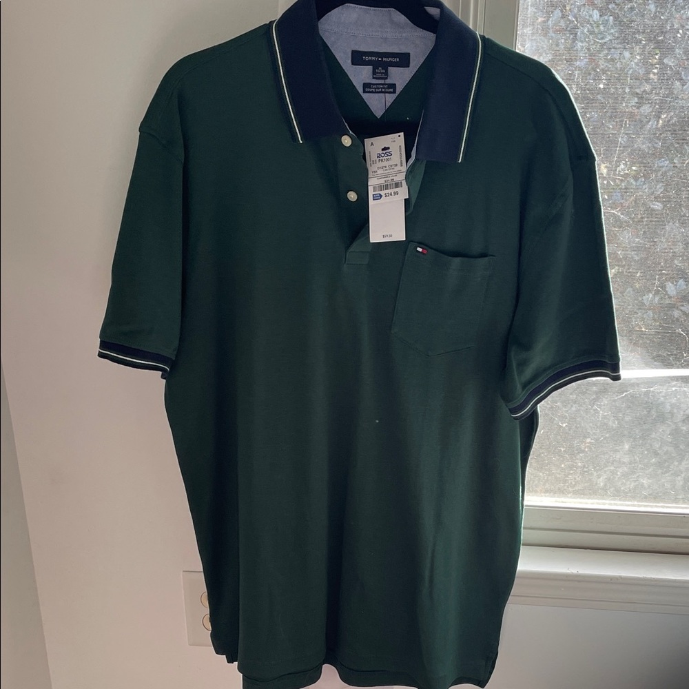 Tommy Hilfiger Men's Polo Shirt in Dark Green and Navy